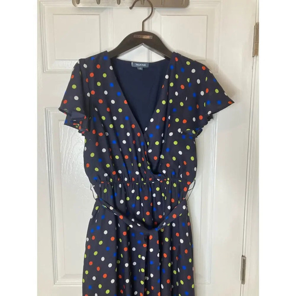 Modcloth fits of bliss short sleeve navy polka dot dress sz M - Picture 3 of 12